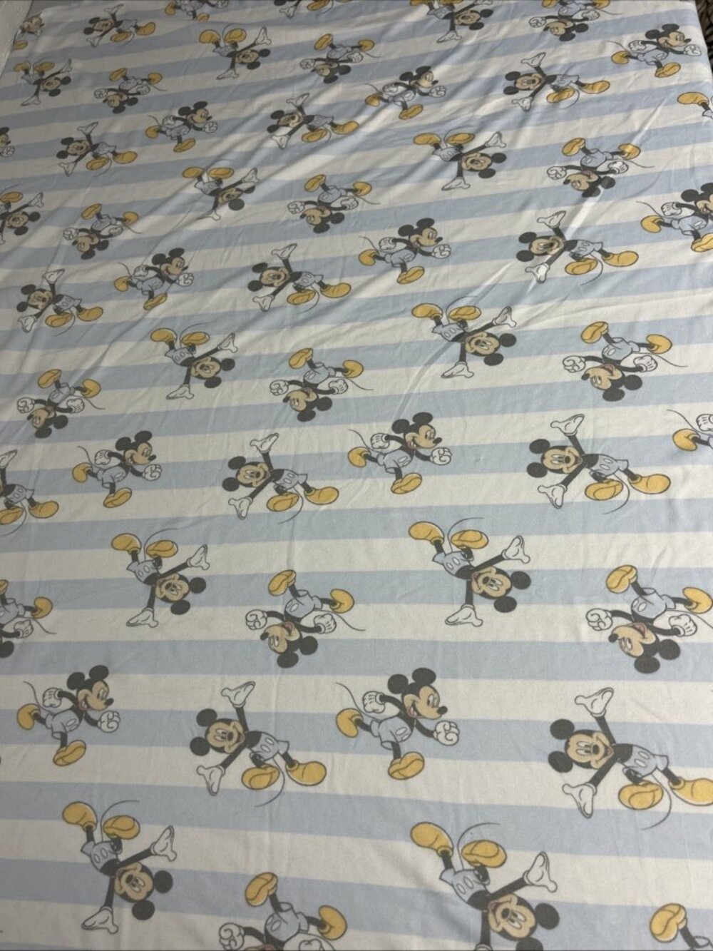 Disney Mickey Mouse Baby Blanket Stretchy Blue White Striped